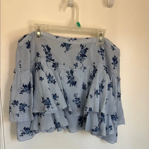 Reformation Adina Low Waist Ruffle Tiered Floral Skirt Size 8 Crystalline Blue